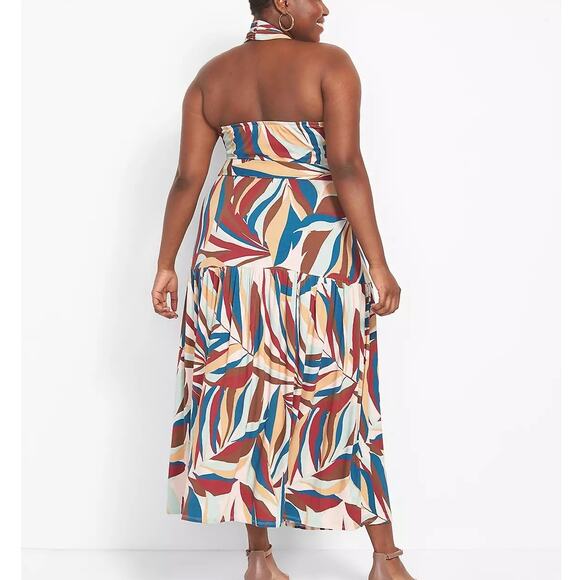 Lane Bryant NWT Multicolor Print Cross Front Halter Tiered Backless Maxi Dress - Picture 2 of 15